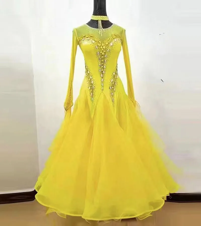 JRUIA Standard Ballsaal Kleid Damen - V-Ausschnitt Walzer Tanzoutfit Mit Plissérock