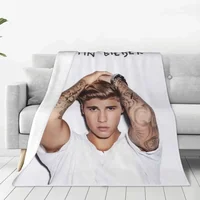 Warm Soft Blanket Travelling Justin Bieber Throw Blanket Canadian Singer Flannel Bedspread Couch Chair Novelty Sofa Bed Cover 2