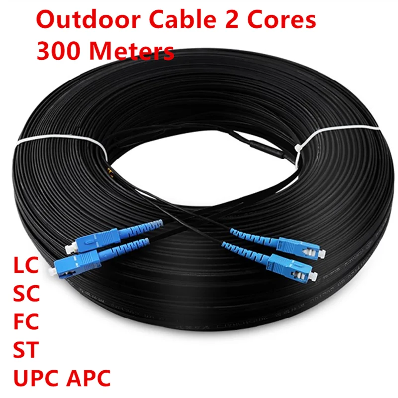 300Meters Outdoor Fiber Optic Drop Cable Duplex FTTH 2 Cores 3 Steel With 4  Connector Fiber Optic Patchcord Jumper  LC SC FC ST