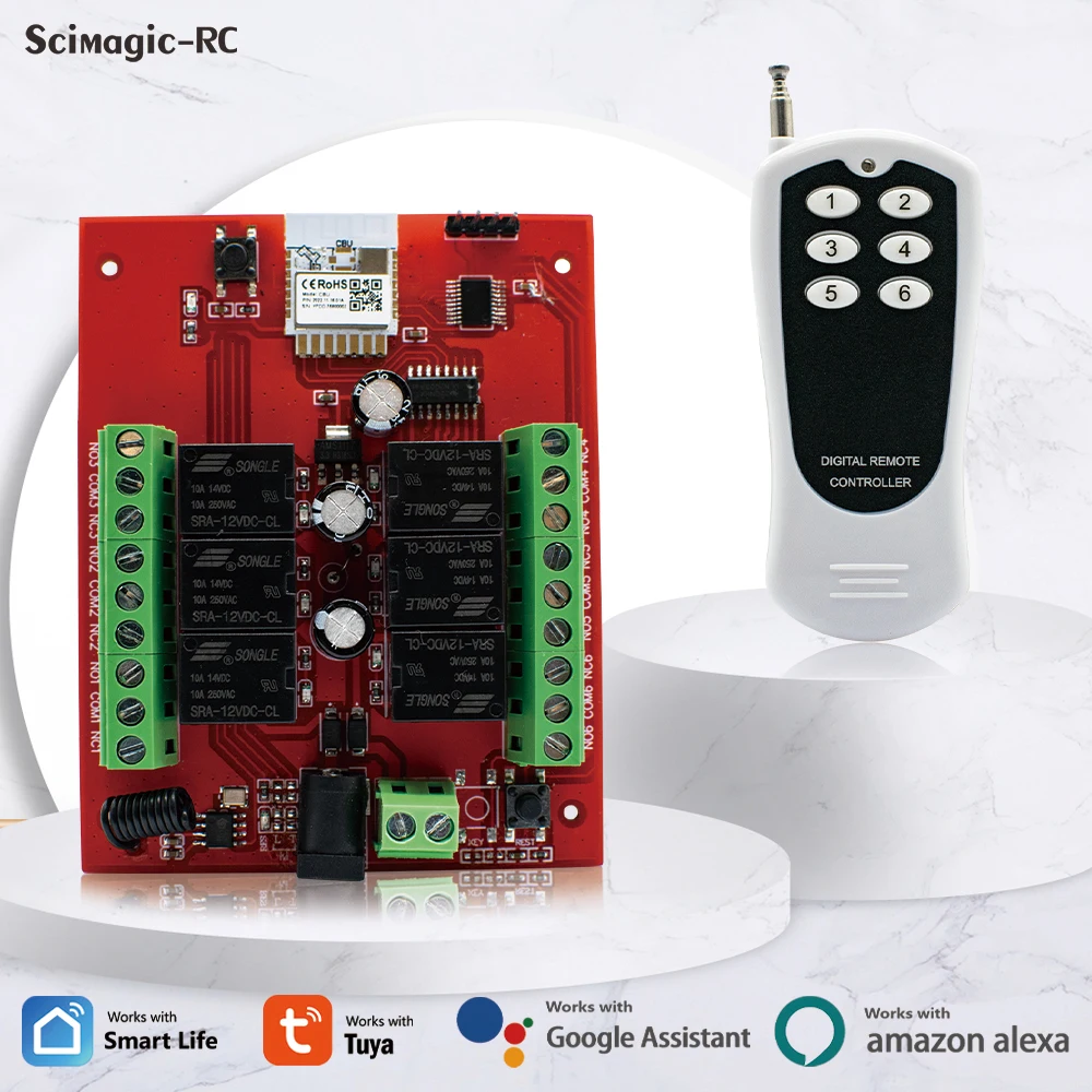 Módulo de Relé Inteligente Universal Tuya Canais Wifi sem Fio 6ch rf Receptor de Controle Remoto Trabalhar com o Google Home Alexa