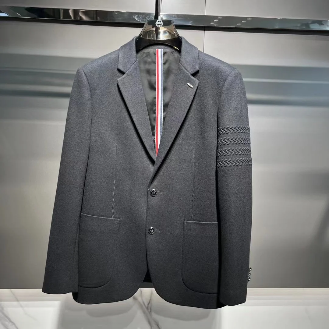 

Men's Fashion Wool Blazers with Metal Locks and Classic Striped Sleeves Design High Quality Business Casual Autumn Winter Jacket
