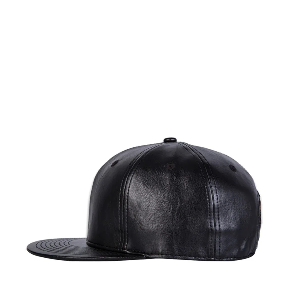 Men Women hip-hop Cap Street Versatile Black Leather flat-brimmed