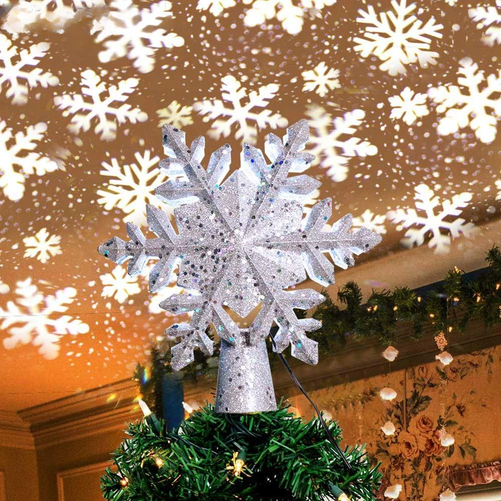  HIAGROW Christmas Tree Topper Hat, Lighted White Plush Tree  Toppers Red Bow Christmas Decorations with Snowflake Projector for Tree Xmas/Holiday/Winter  Wonderland Party Indoor Decor : Home & Kitchen