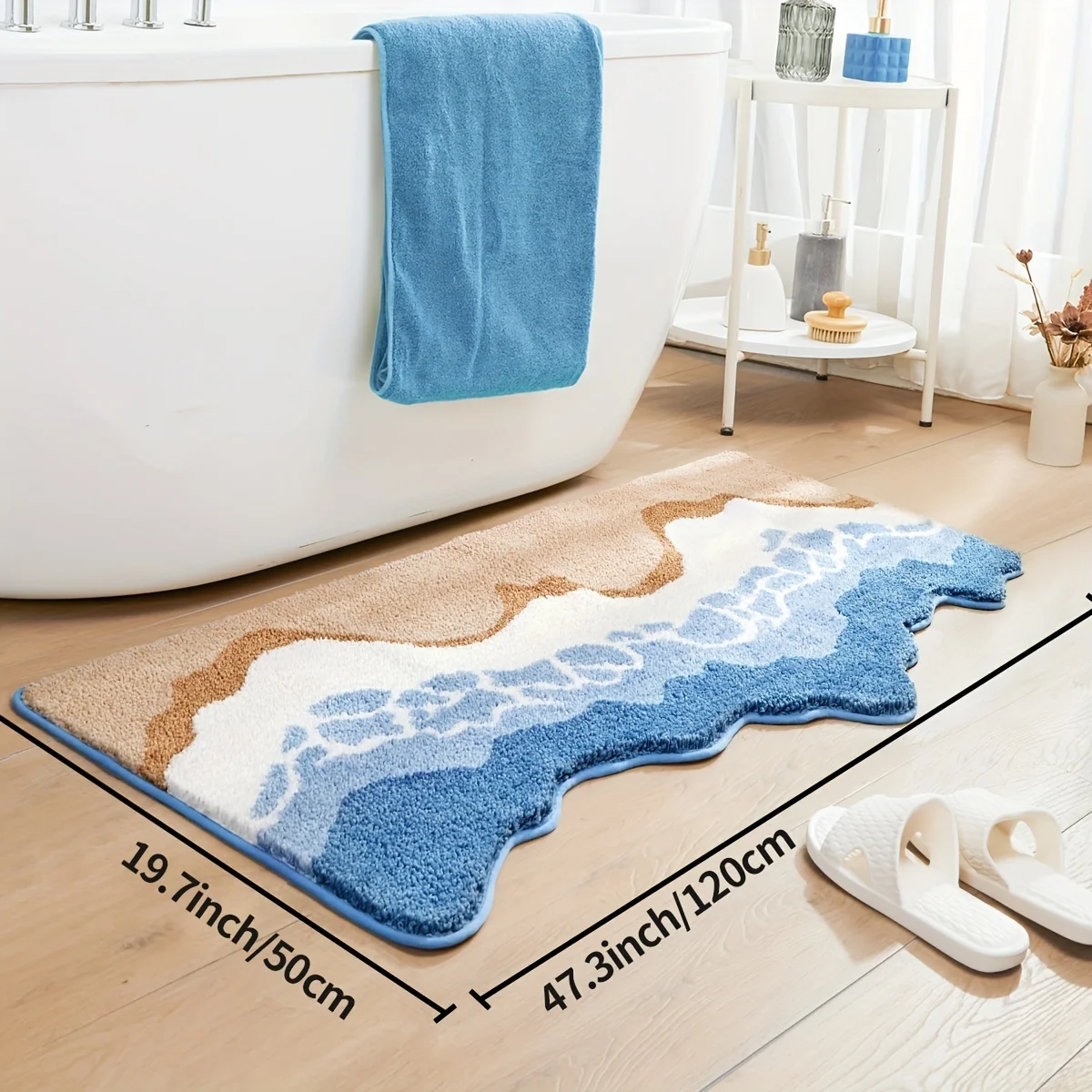 1Pc DIANG Fluffy Wave Beach Super Soft Water Absorbing Polyester TPR Anti Slip Washing Machine Washable Rectangular Plush