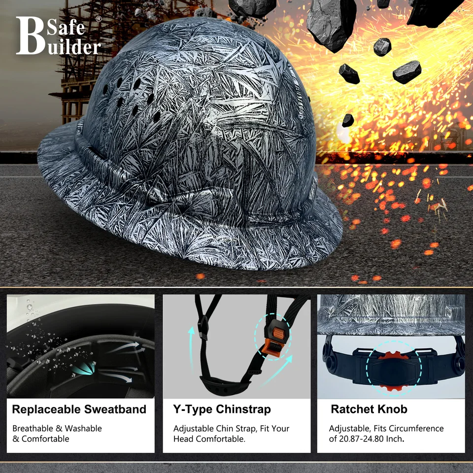 HDPE Full Brim Hard Hat, Construction Safety Helmet With - View #4