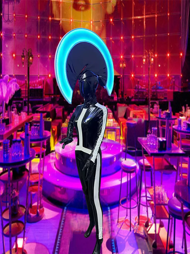 

Fan-shaped exaggerated luminous headwear Halloween Crossdressing patent leather performance photo shooting Carnival TV Show
