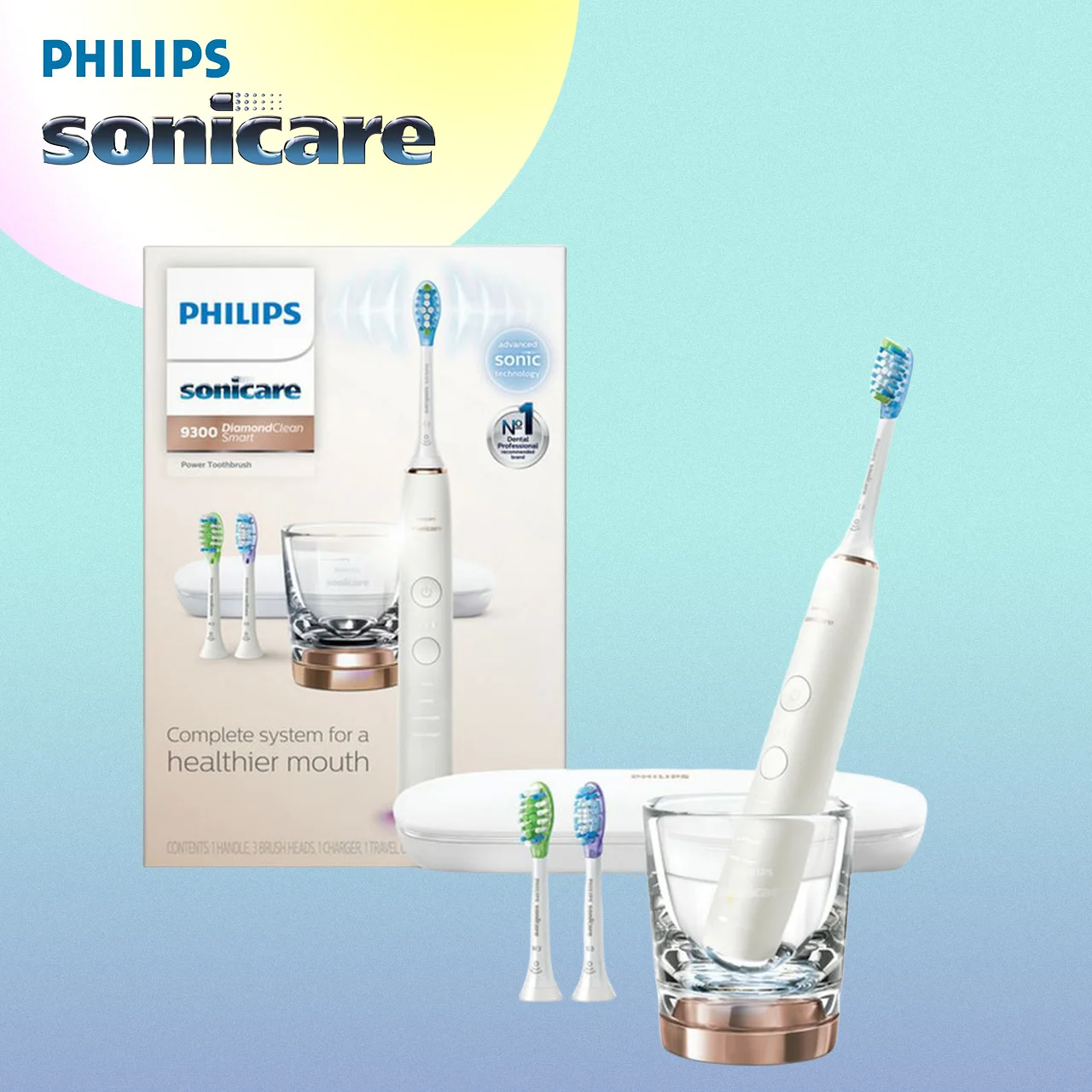 

Philips Sonicare DiamondClean HX9903 Smart Electric, Rechargeable Toothbrush for Adult – 9300 Series, White