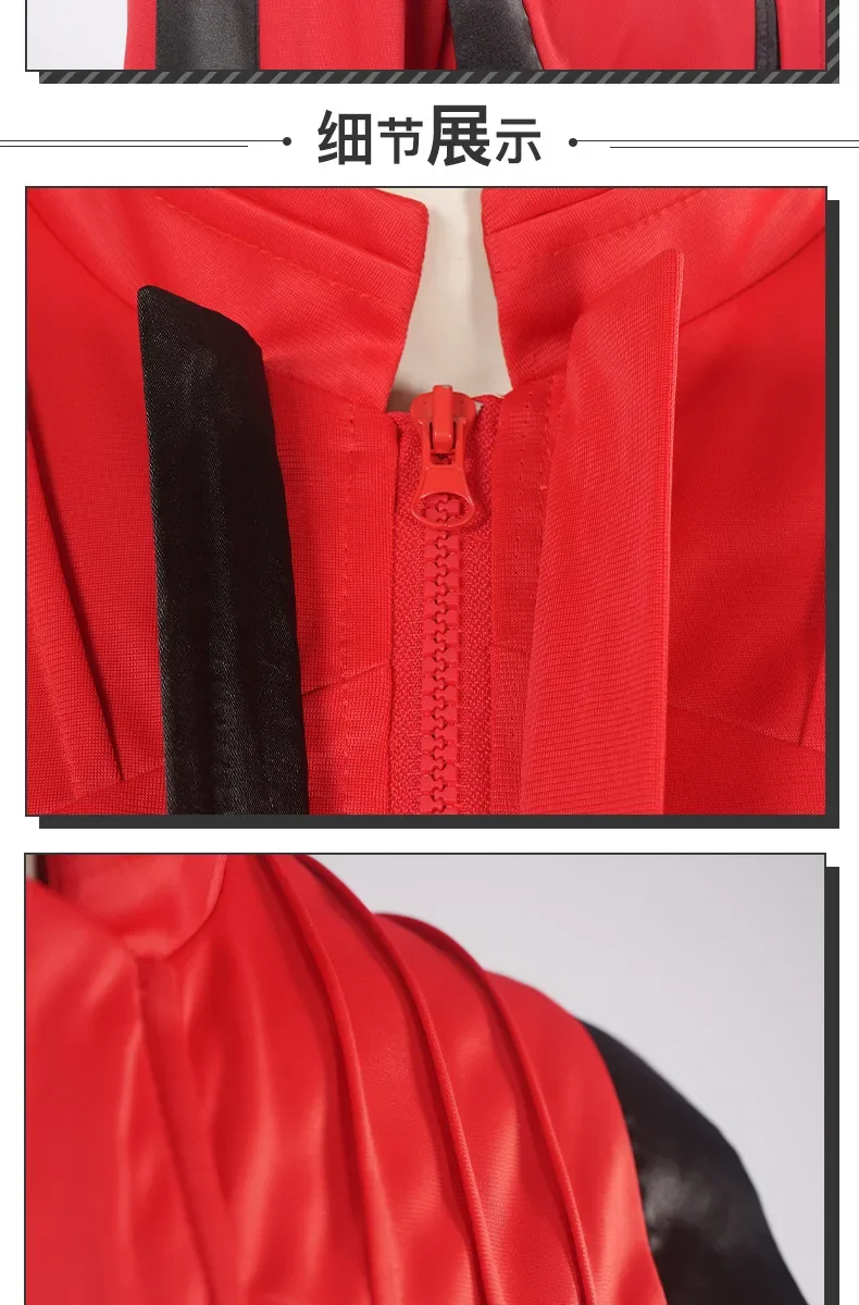 MJ Jackson Thriller Red Leather Jacket Set Black V  Buttoned Halloween Party Performances Role Play Clothes Clothing KKCos