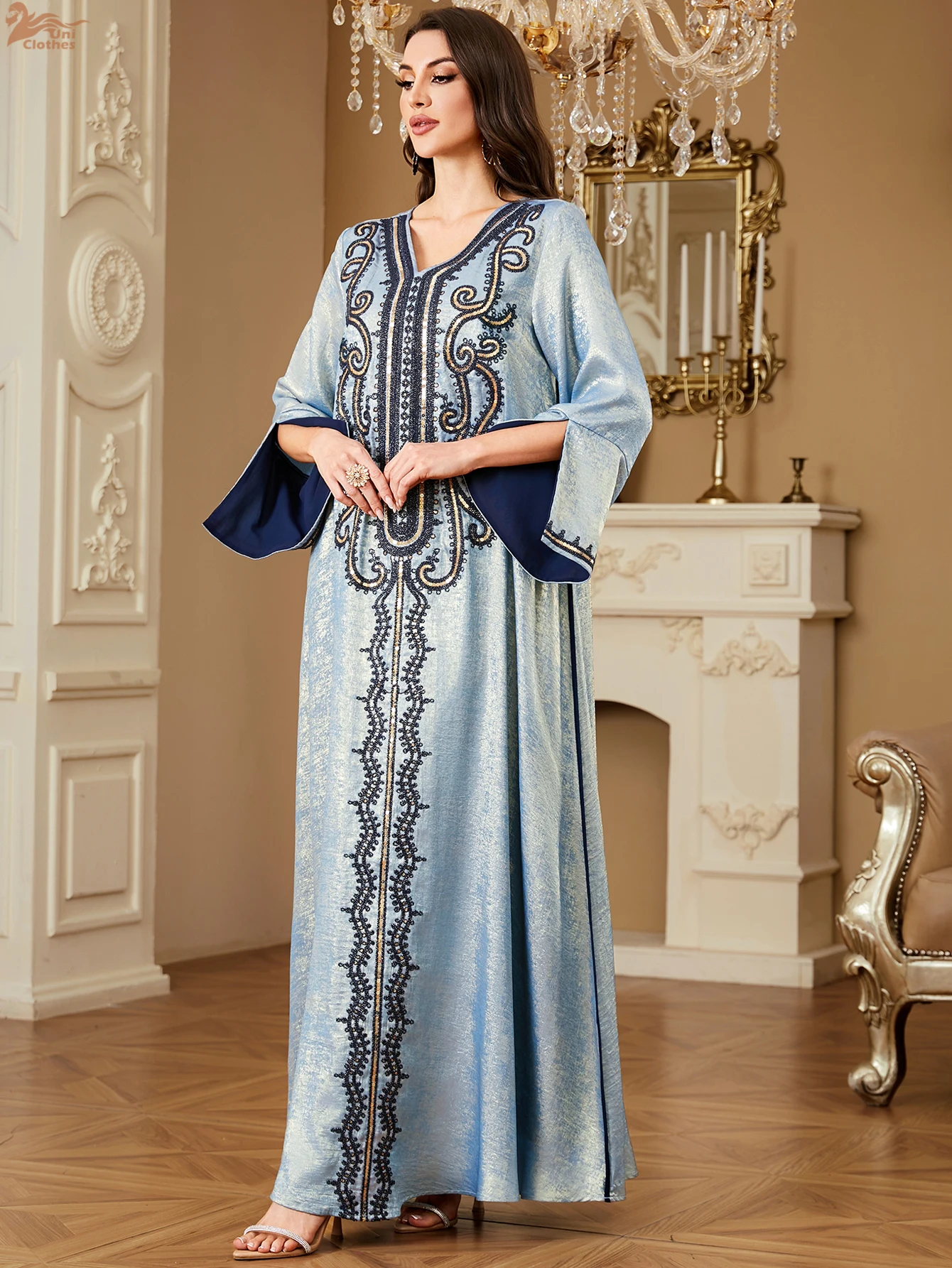 Zahraa Ramadan Muslim Women's Embroidered Loose abaya with Hijab Dresses For Women Gala Morocco Dubai Elegant Casual Kaftan 3