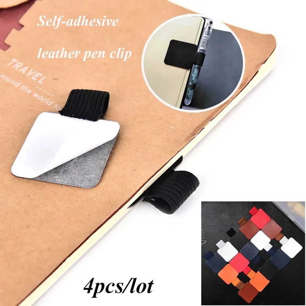 

4PCS Self-adhesive Leather Pen Clip Pencil Elastic Loop for Notebooks Journals Clipboards Pen Holder
