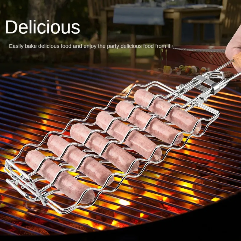 Wurschtgrill Mesh BBQ Tool 304 Edelstol Maisgrill eraushuelbar zesummeklappbar portabel Grill Mesh Clip Outdoor Picknick Barbecue_voghion.com
