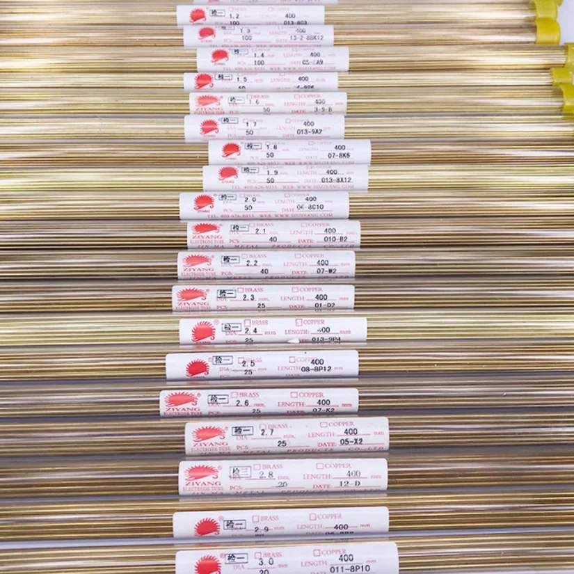 Brass Drilling Electrode Tube Diameter 0.3mm to 1.0mm Length 400mm Single Hole For EDM Drilling Machine Edm Electrode Guide