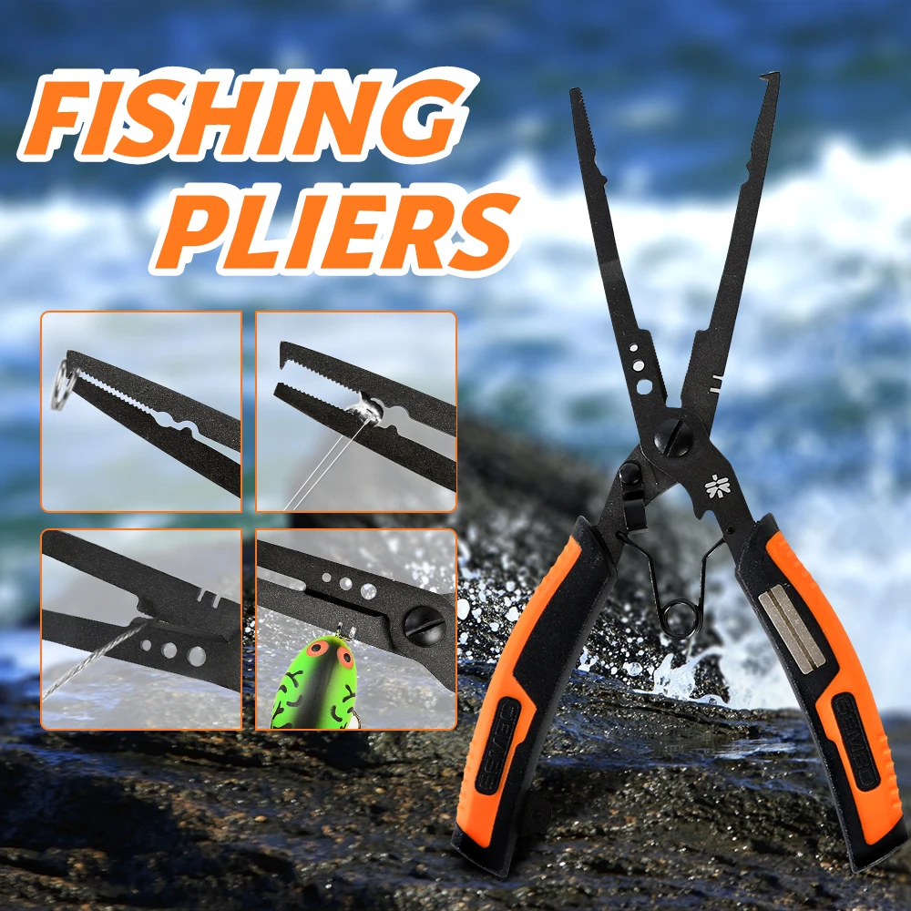 Zukibo Extended Fishing Pliers PTFE Stainless Steel Hook Sharpener Multifunction Tool