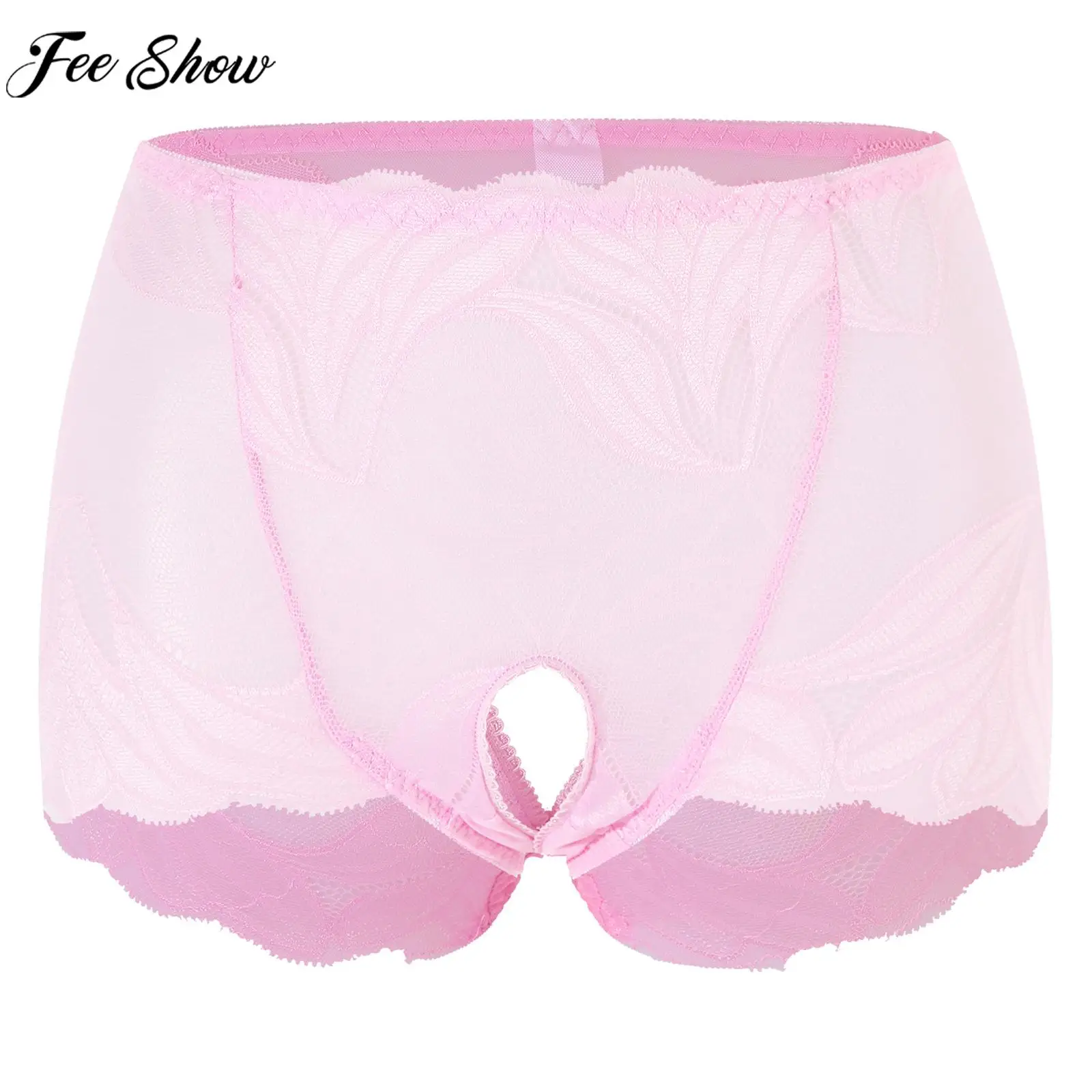 

Womens Sexy Crotchless Briefs Underwear See-through Lace Panties Lingerie Sheer Mid Waist Elastic Waistband Underpants Nightwear