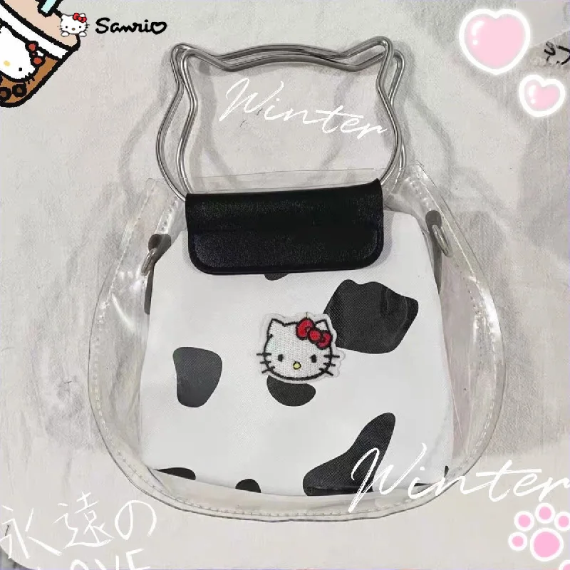 

New Fashion Women Hello Kitty Milk Handbag Kawaii Sanrio Cartoon Mini Transparent Shoulder Bag Messenger Bag Girl Gift