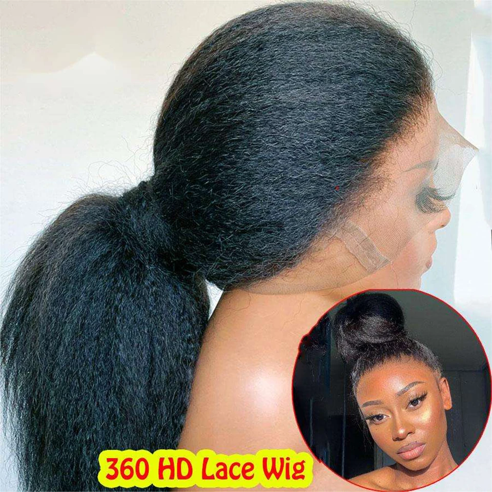 Lace Front Wigs Yaki Straight 360 Lace Frontal HD Human Hair Full Lace Kinky Straight 13x6 Front Brazilian