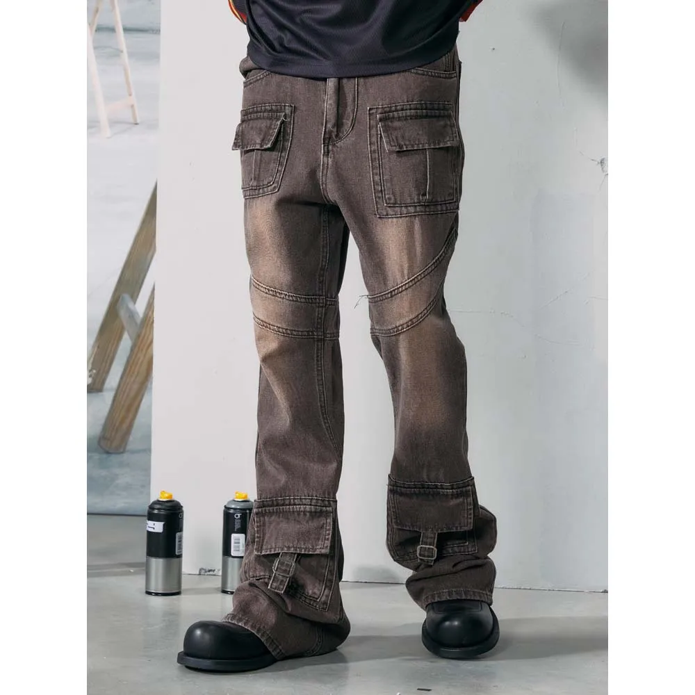 

R69 Jeans Men's Cleanfit Hip Hop Street Multi Pocket Pants Distressed Y2k Jeans