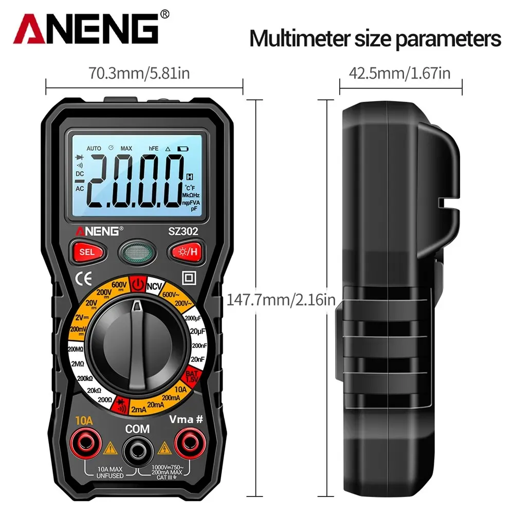 ANENG SZ302 Professional Digital Multimeter AC/DC Votage Tester NCV Detector Resistance Tester Ohm Ammeter Capacitance TestMeter 6