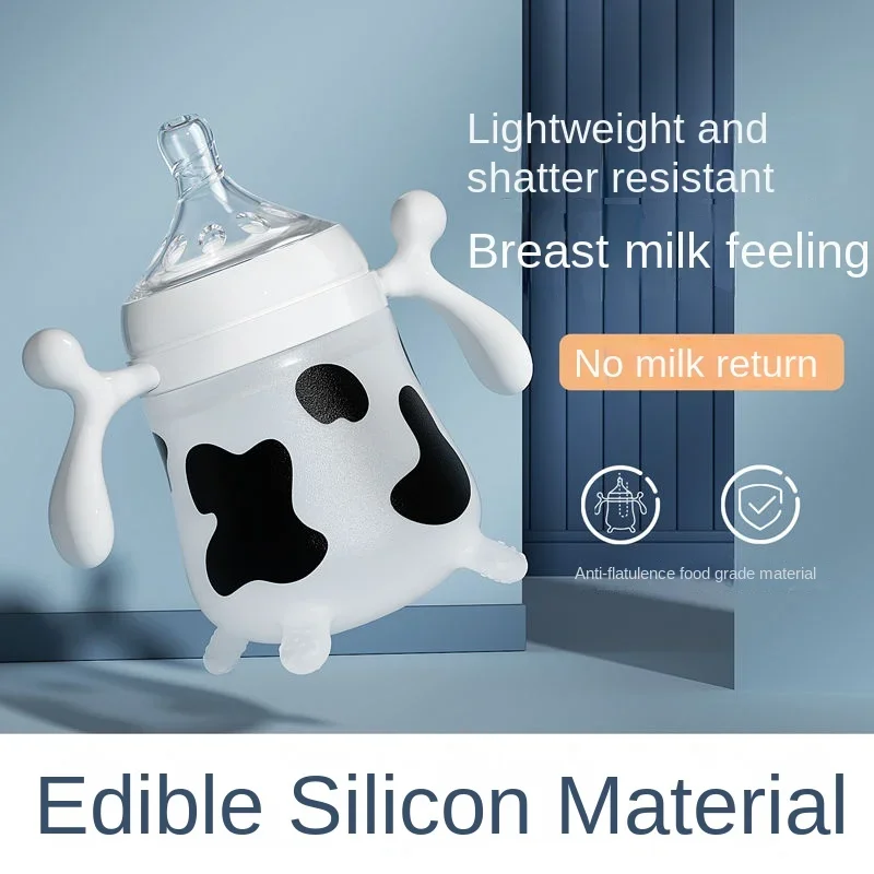 زجاجة تغذية أطفال من السيليكون ، حليب بقر لطيف مقلد لحديثي الولادة ، مضاد للمغص ، حليب مضاد للاختناق ، مستلزمات تغذية ، جديدة