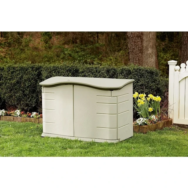 Rubbermaid Small Horizontal Resin Weather Resistant Outdoor Storage Shed,  Olive and Sandstone, for Garden/Backyard/Home/Pool - AliExpress