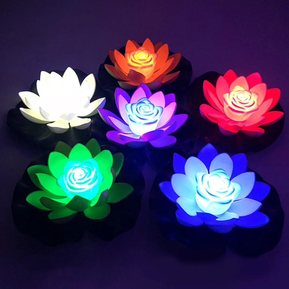 1-5Pcs LED Waterproof Floating Lotus Night Lights Battery Operated Artificial Lily Flower Lamp Garden Fish Tank Water Pond Decor
