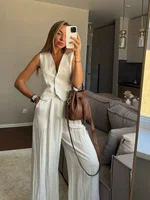 Ensemble gilet et pantalon en coton et lin pour femmes, respirant, sans manches, col en V profond, coupe ample, tenue décontractée pour les déplacements quotidiens, 2025 6