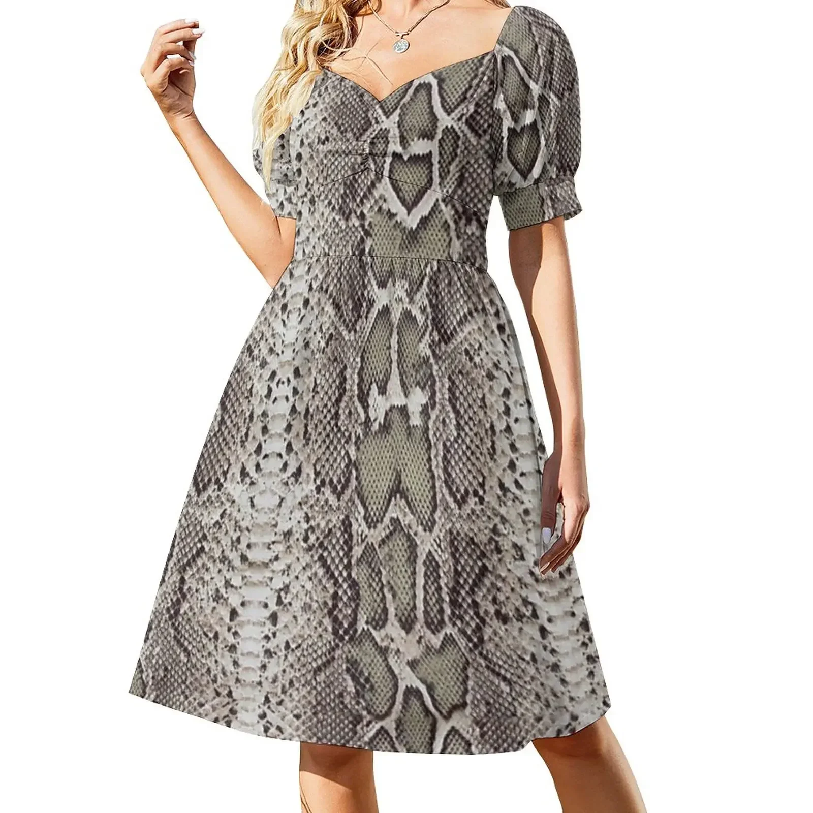 thumbnail image 1 of Vestido de manga corta con estampado de serpiente para mujer, vestido largo para mujer, vestido de dama de honor para mujer, estilo coreano., 1 of 7