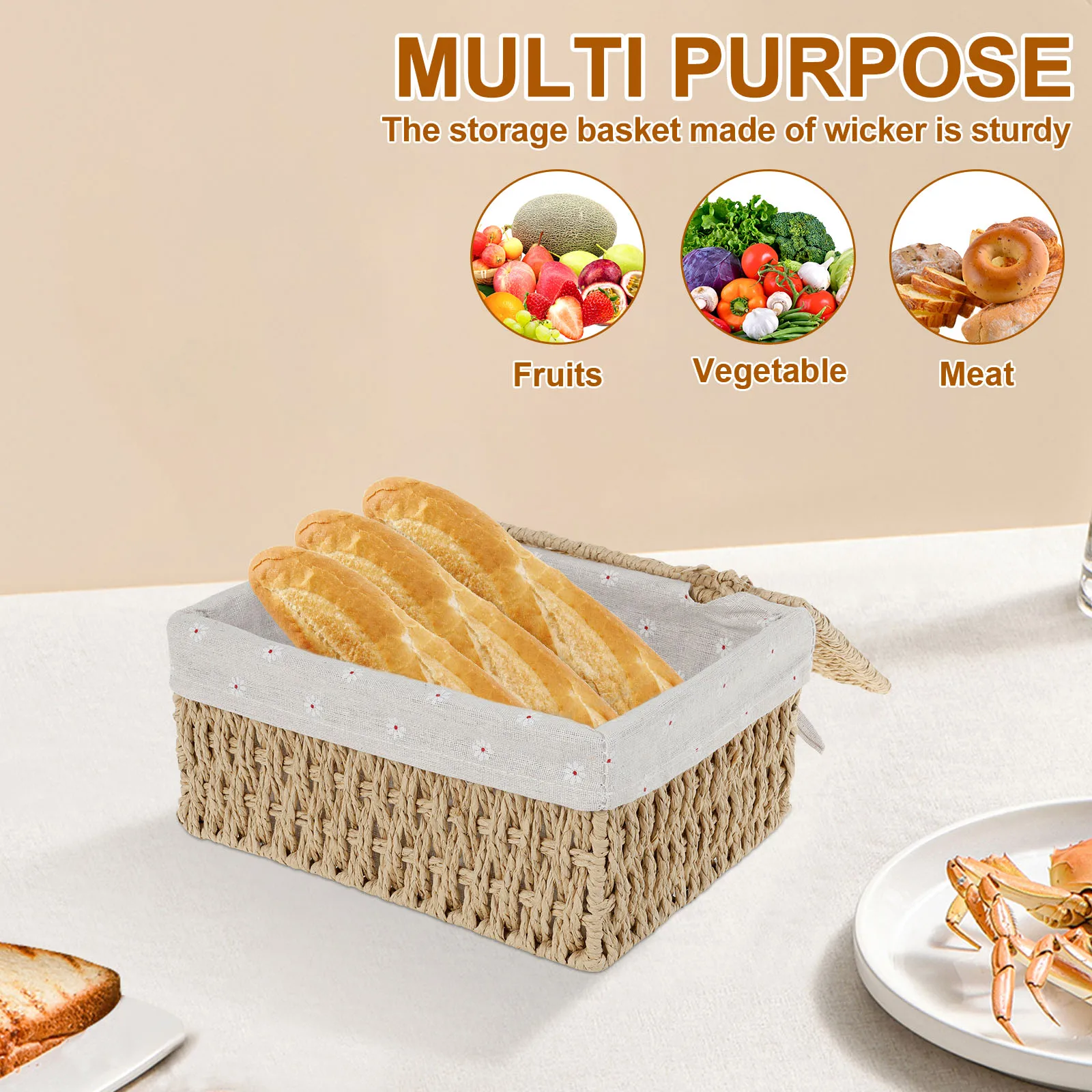 Cotton Linen Storage Baskets with Lid for Household Organization