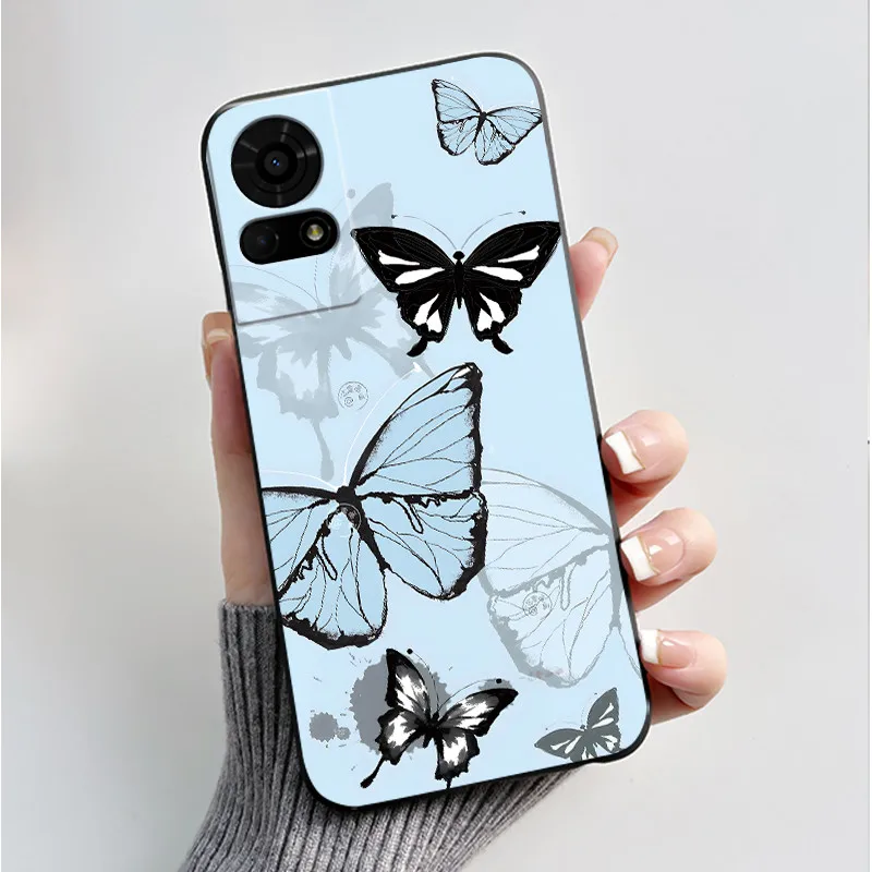 Luxury Butterfly Flowers Black Shockproof Soft Silicone Bumper Phone Case