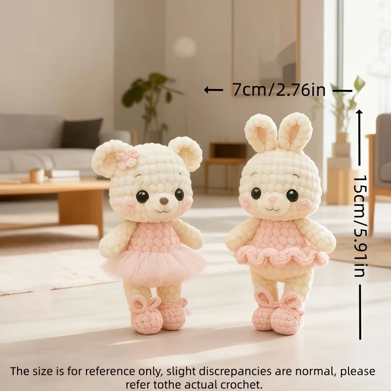 6pcs Adorable Pet Crochet Material Kit DIY Ballet Rabbit and Bear Kit, suitable for beginners to get started, Easter gift