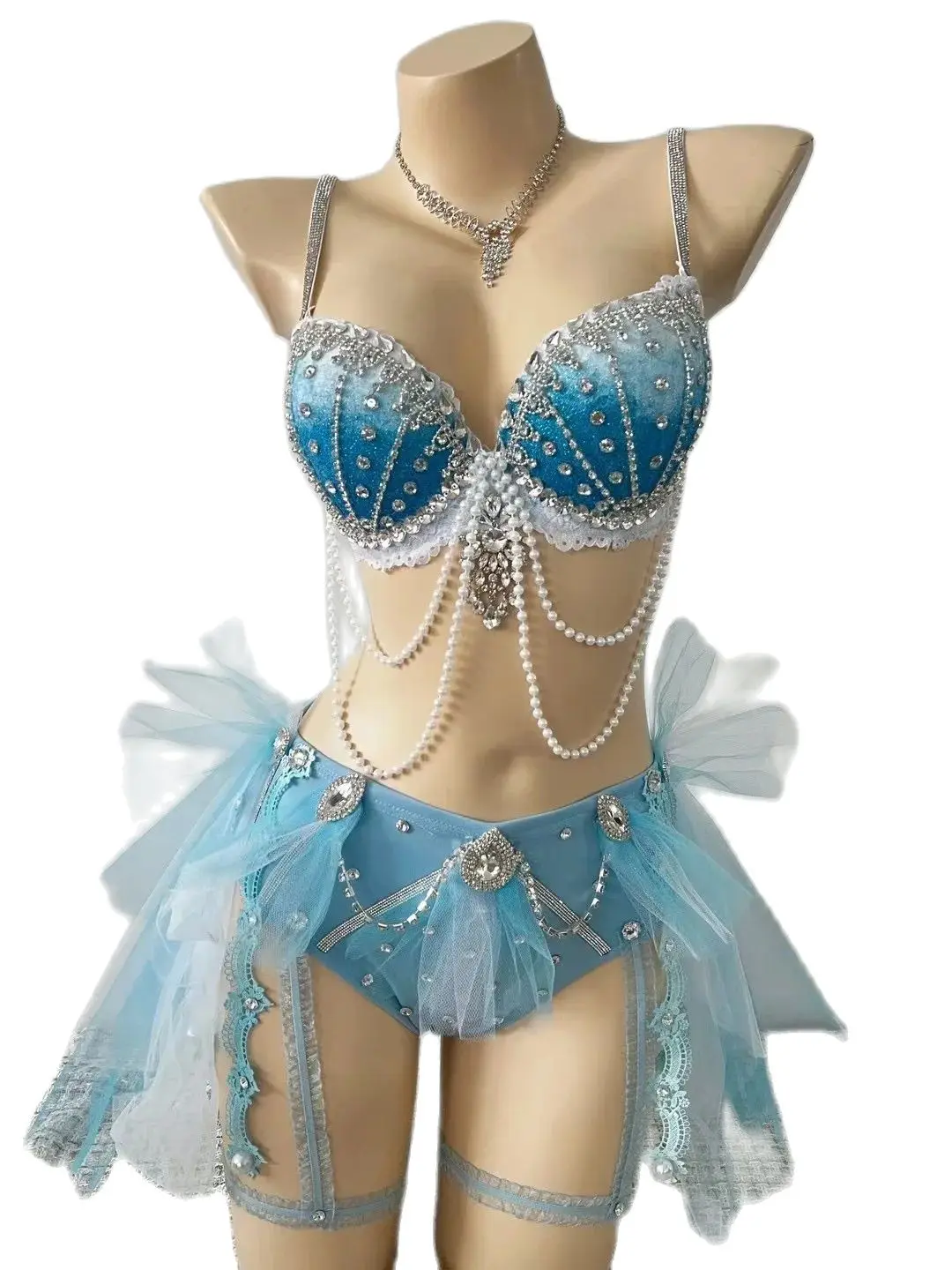 

New Blue Sexy Nightclub Wear Woman Jazz Dance Costume Gogo Dancing Suit Dj Ds Rave Outfit Party Performance Show Costume Set