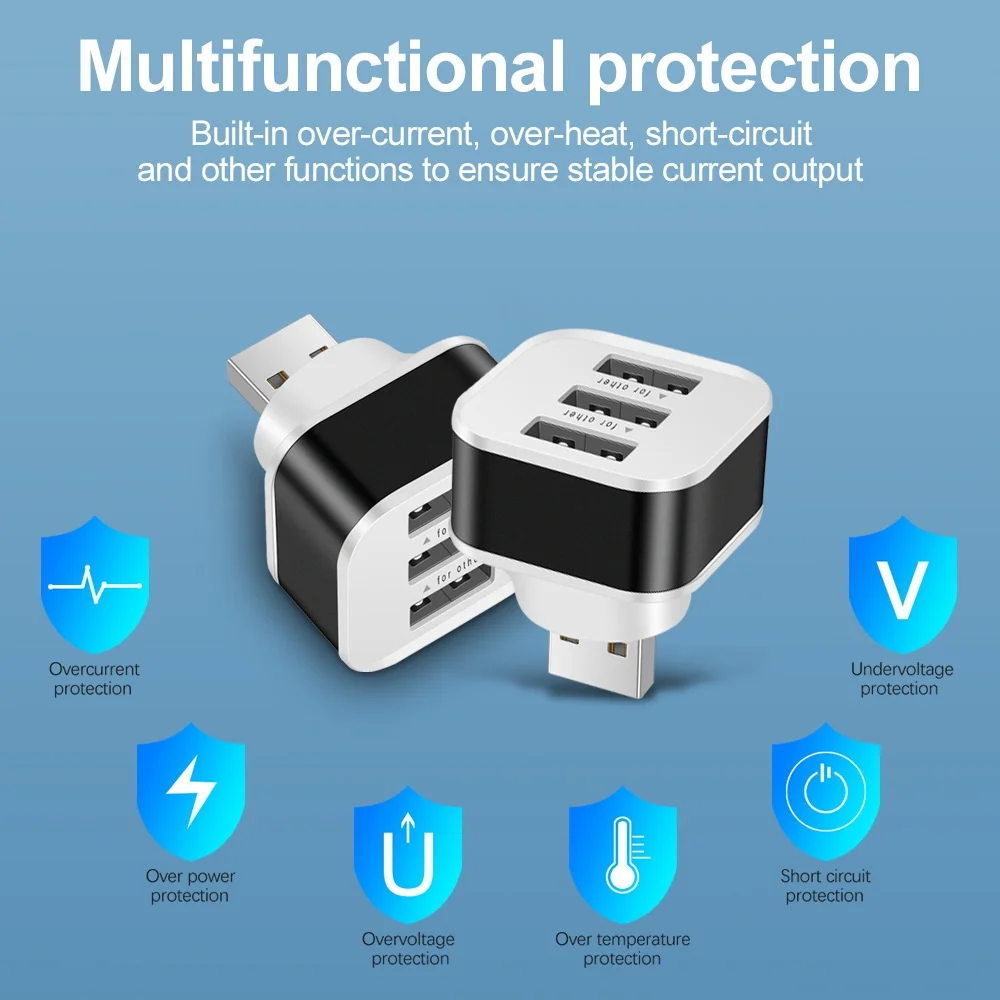 3 Port USB Slots Adaptor USB 3 in 1 Multple Interface Extender Auto Electronics Accessories Tablet Laptop Charger Adapter
