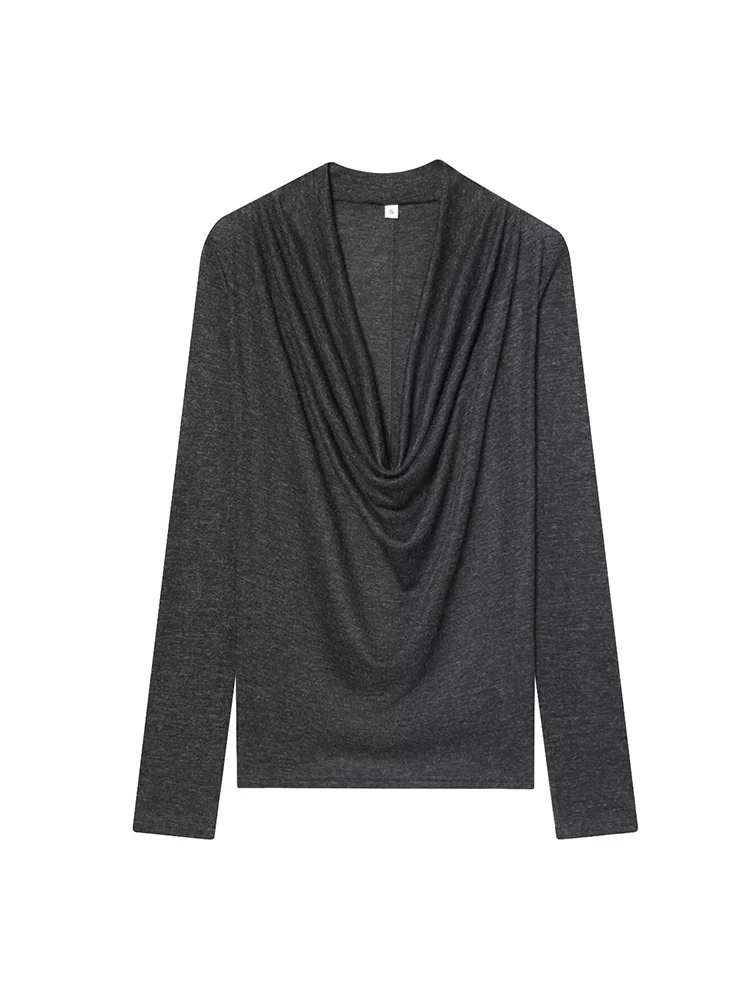 Spring New Women Swinging Collar T Shirt Tops Solid Slim Fit Long Sleeve T-shirts Casual Streetwear Fashion Ladies Basic Tees