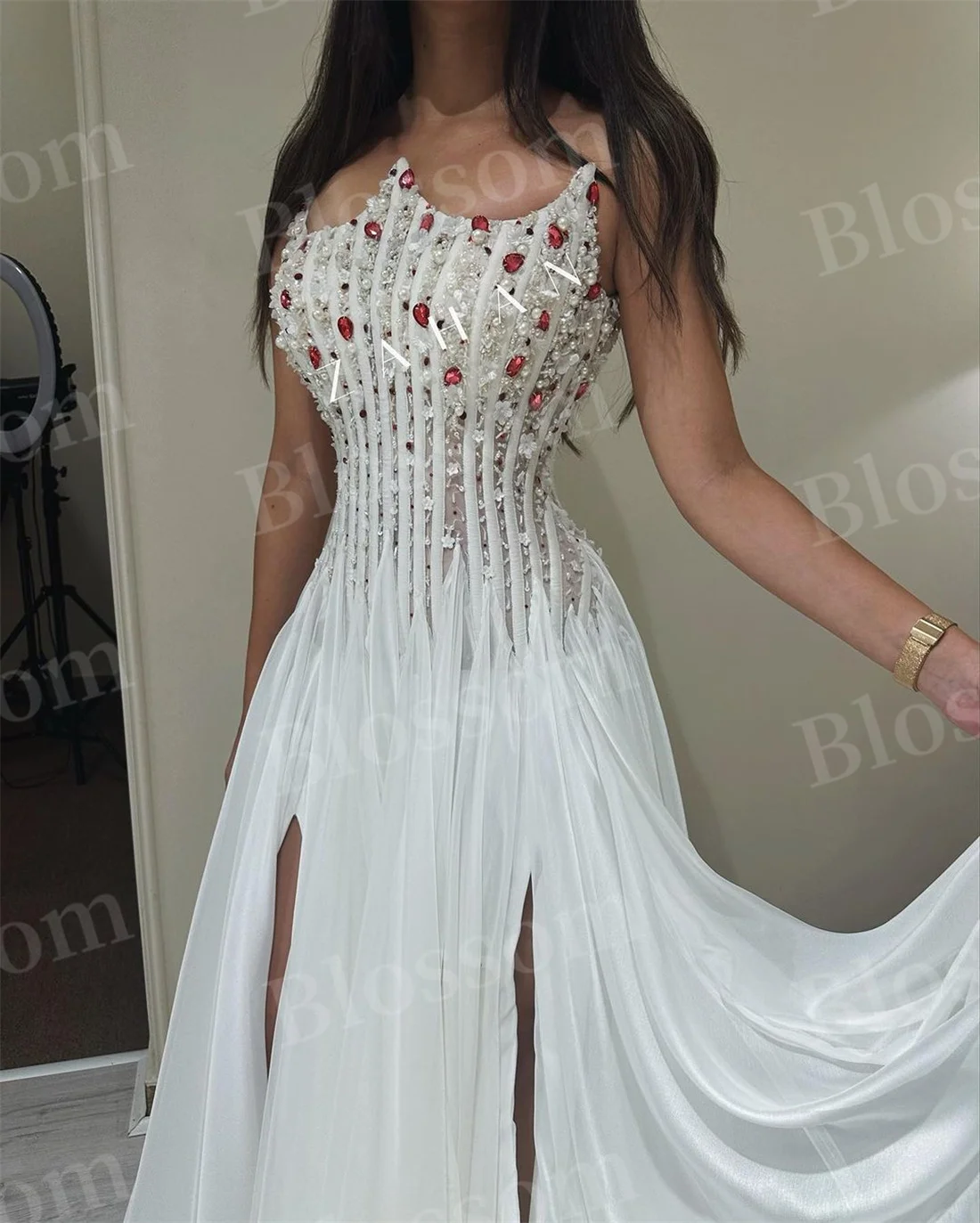 Beaded Crystal Sequins Sleeveless Prom Dresses A-line Evening Dresses 2024 Luxury Formal Occasion Party Gown Wedding
