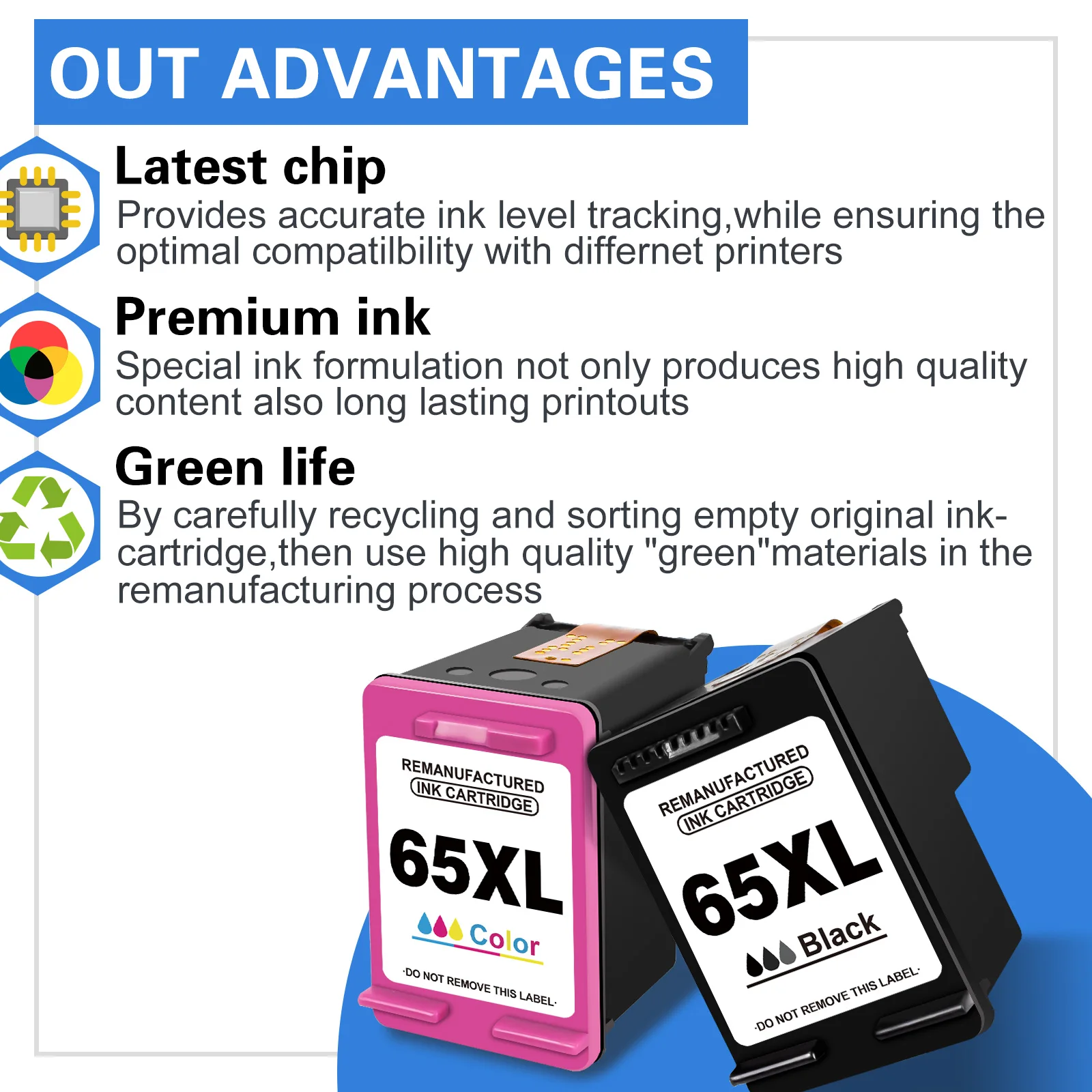 ALIZEO 65XL Ink Cartridge for HP 65 HP65 XL Ink Cartridges Envy 2655 3733 3735 3752 3755 3758 5010 5012 5014 5020 5030 Printers printer supplies,ink cartridge,inkjet ink cartridge