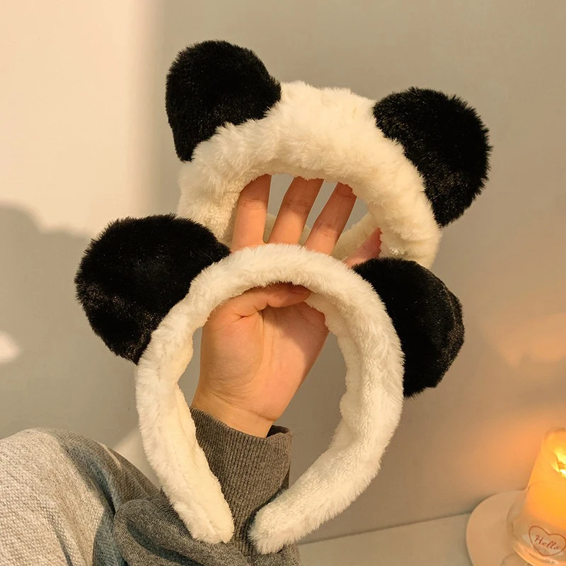 2 pezzi/set Fascia per capelli con orecchie di panda in peluche, adatta