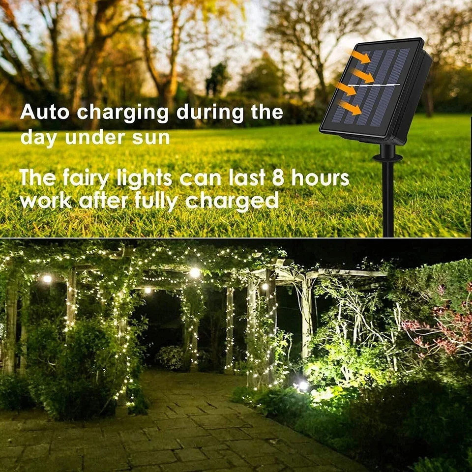 1000LED Solar Fairy String Lights - Waterproof Outdoor Christmas Garland for Garden Party 100M50M10M5M