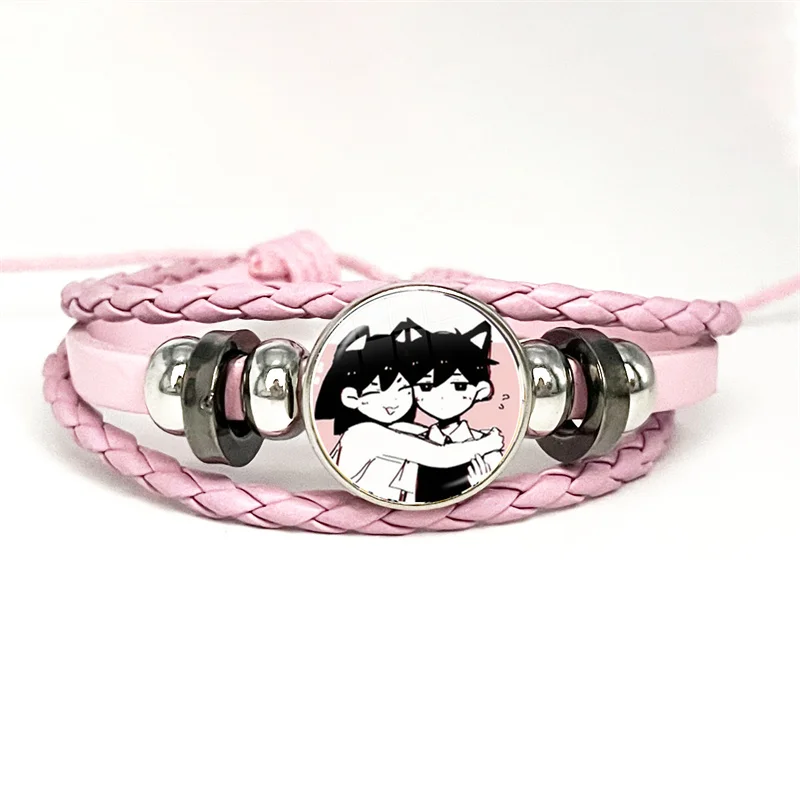 Omori Sunny And Mewo Pink Leather Bracelet Glass Cabochon Button Multilayer Bangles Wristband Gift 4