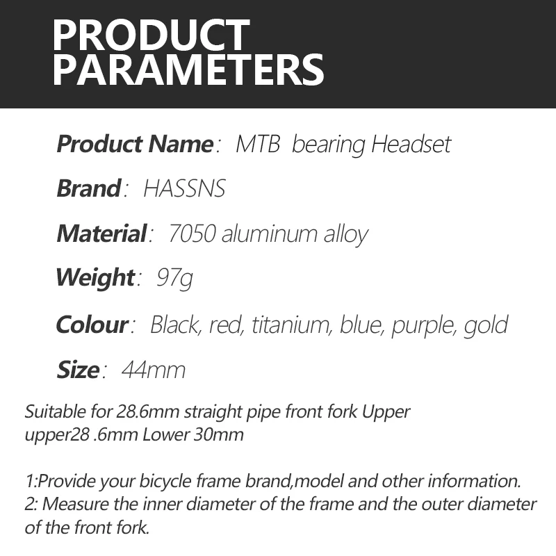 Description Picture 3 of itemHASSNS Headset Mtb Steering Box 44mm Headset Bicycle Steering Bearings 1 1/8 Integrated Mountain Bike Head Set Cycling With Cap