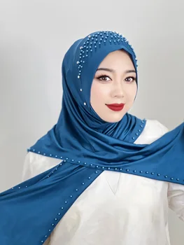 Muslim Hijab Solid Color Beaded Arab Hijab Long Hijab Women Hijab Beaded Soft and Easy