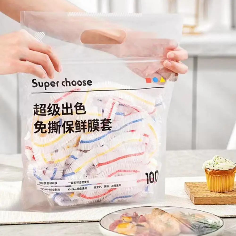 Plastic Wrap Set for Food Preservation Elastic Rim Adjustable Food Wrap 100pcs Elastic Plastic for Bowls Fruit