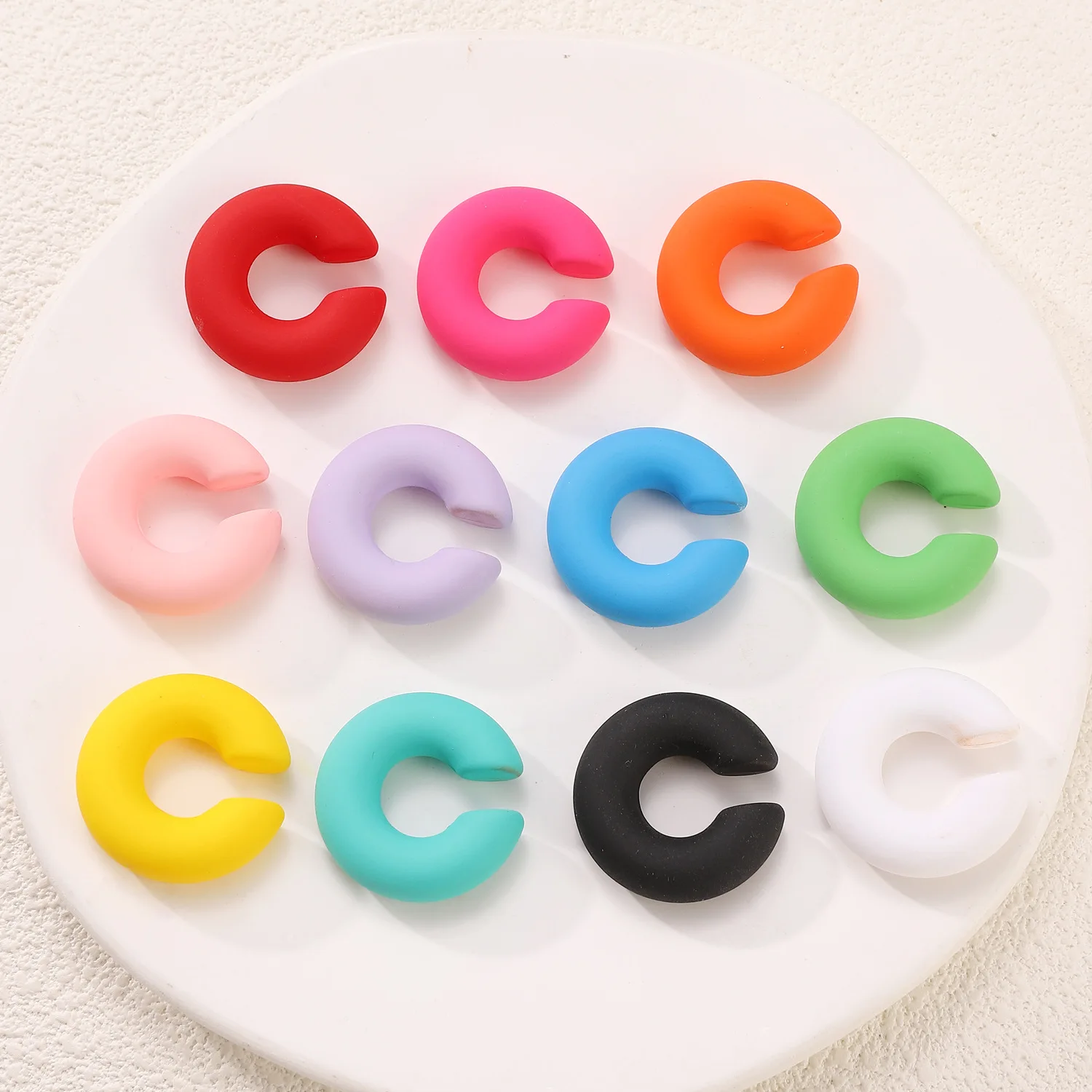 Candy Color CCB Thick Stripe Round Ear Clips Women Minimalist No Piercing Chunky Ear Cuff Clip on Earrings 1PCS