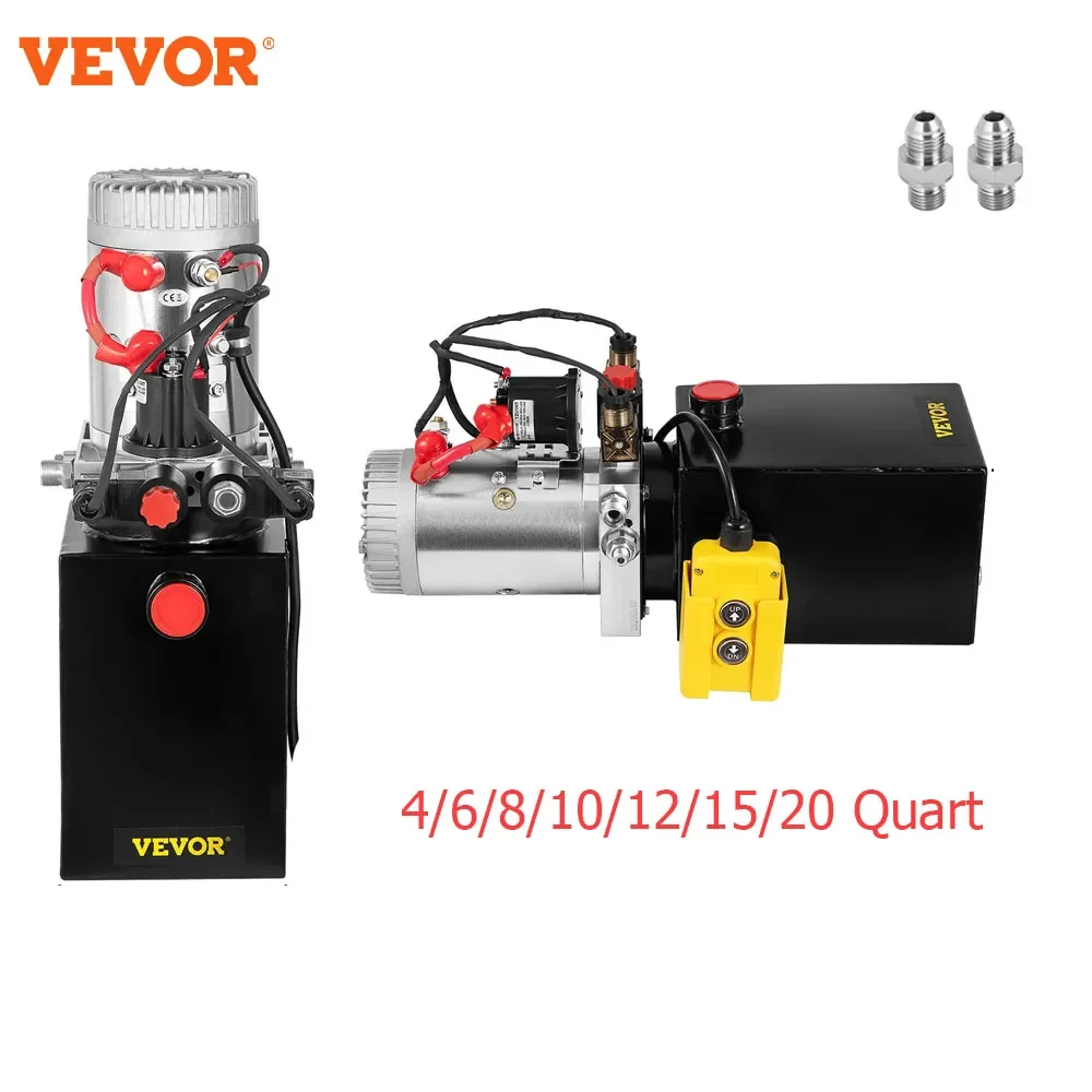 

VEVOR Car Jack Hydraulic Pump 12V DC Double Acting Power Unit 4/8/10/12/15/20 Quart Steel Oil Tank Dump Trailer Truck Lift Pump