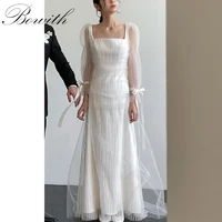 Bowith Korean Wedding Dresses Square Collar Long Sleeves Bridal Gown A-Line Floor-Length Bridal Gown Customized Evening Dresses 1