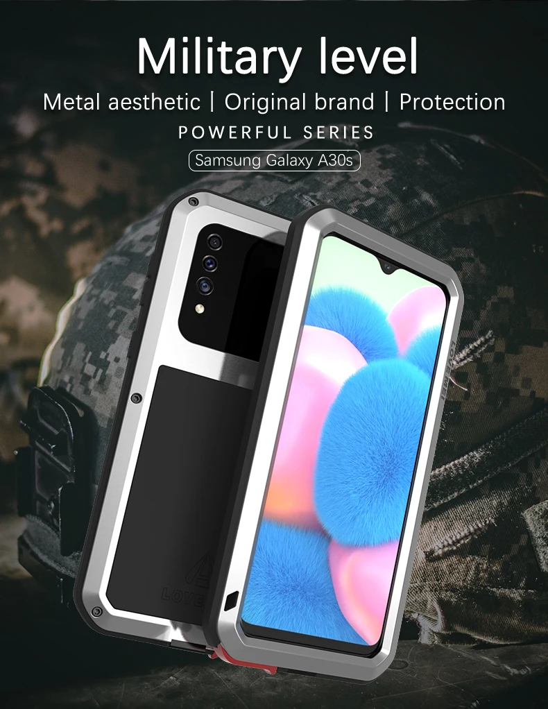 

Чехол для Samsung Galaxy A30S, чехол Love Mei, мощный чехол для Samsung A30S, водонепроницаемый ударопрочный Алюминиевый металлический армированный чехол для телефона