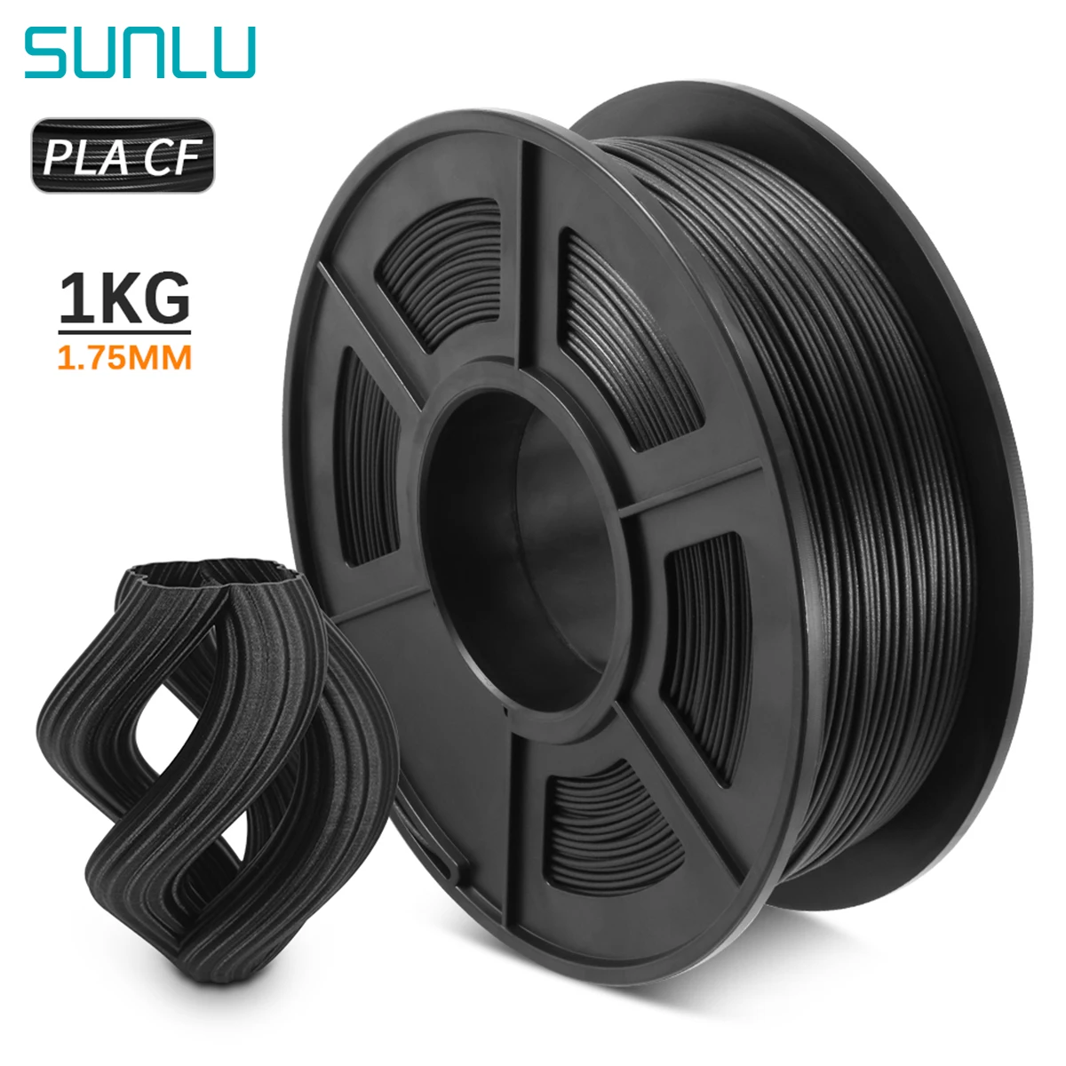 SUNLU PLA Carbon Fiber Filament Rigid For 3D Printer 1 Roll 1KG Black Similar Metal Texture Dimensional Accuracy +/-0.02mm