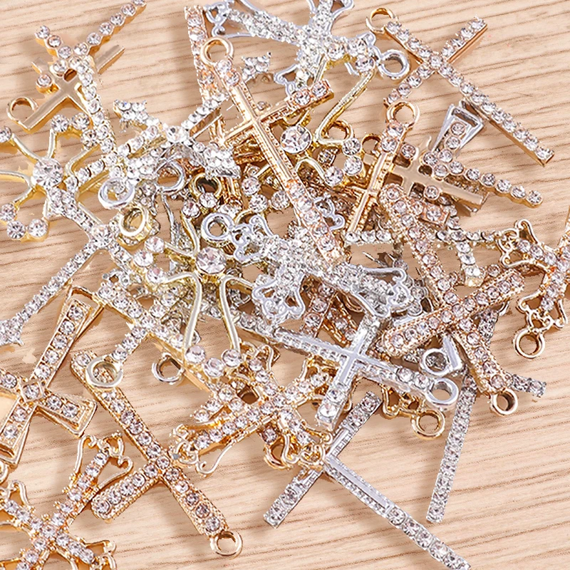 Tusember 10 Stück 18 x 31 mm gold-silberfarbene CZ-Kristall-Kreuz-Anhänger für Schmuckherstellung, Ohrringe, Halskette, DIY-Zubehör – Detail 4