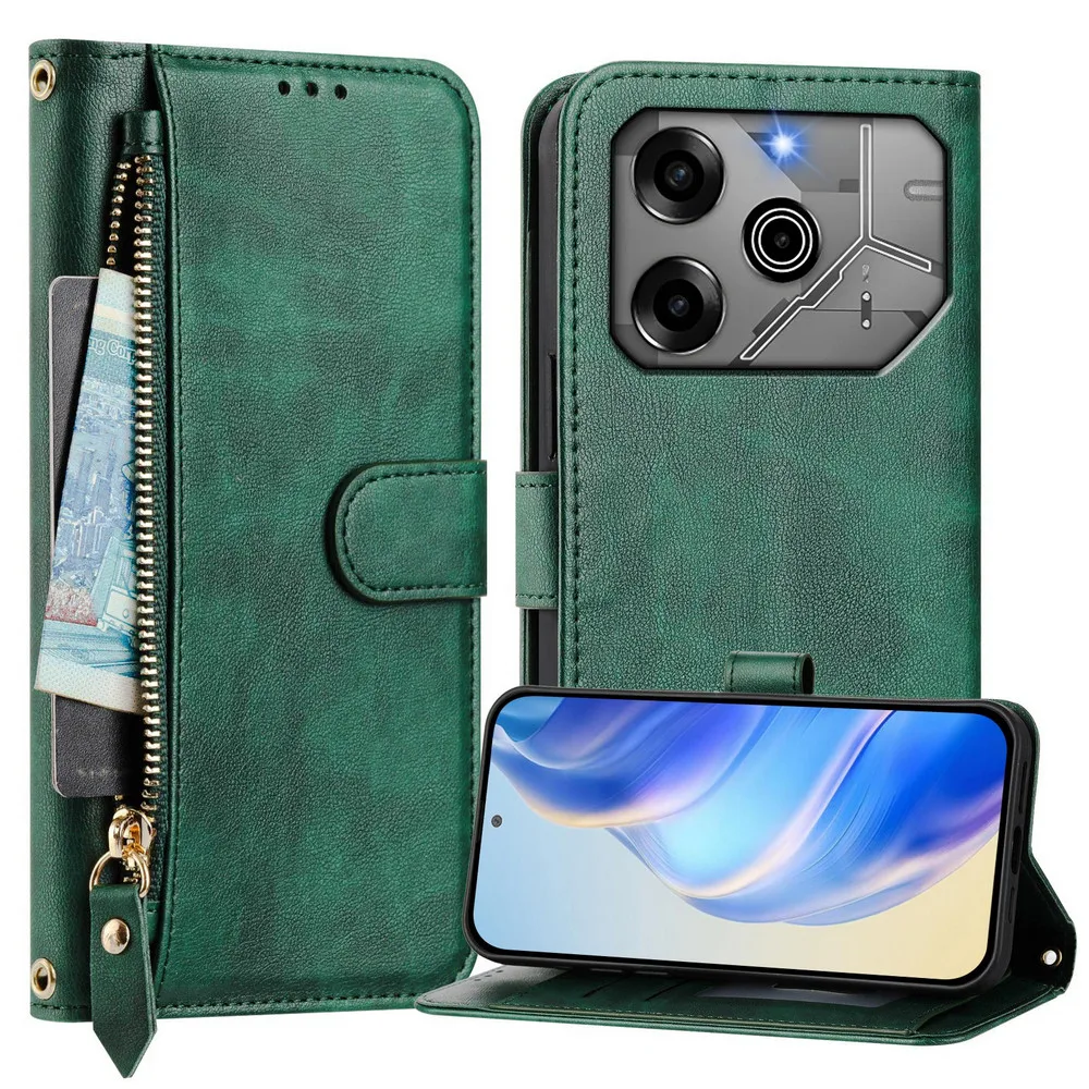 Enhanced Faux Leather Crossbody Zipper Wallet Case with Flip Book Cover