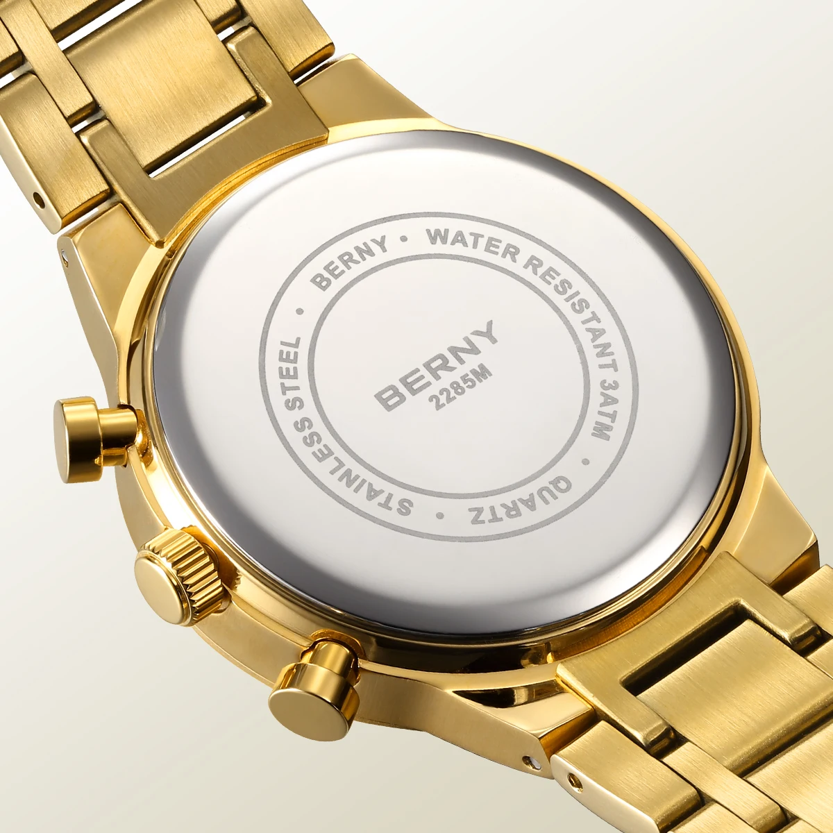 BERNY Golduhren für Herren, luxuriöse Mode, Multifunktions-Chronograph, Quarzuhr, leuchtendes Datum, Sport-Armbanduhr – Detail 6