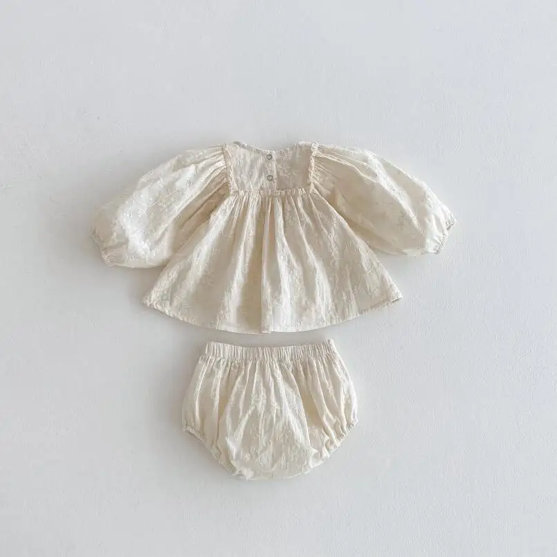 Baby Mädchen Spitze Stickerei Kleidung Sets Vintage Langarm Spitze Bluse + Bottom Shorts 2 stücke Outfits für Kleinkind Frühling anzüge – Detail 11